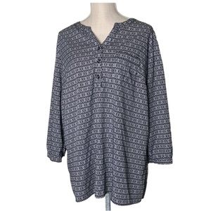 CHRISTOPHER & BANKS Black & White Printed 3/4 Sleeve Blouse Size XL